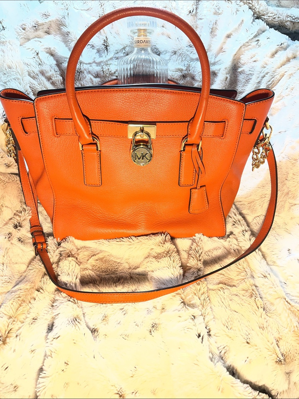 Michael Kors Orange Leather Satchel with Gold Hardware and MK Charm(P11)